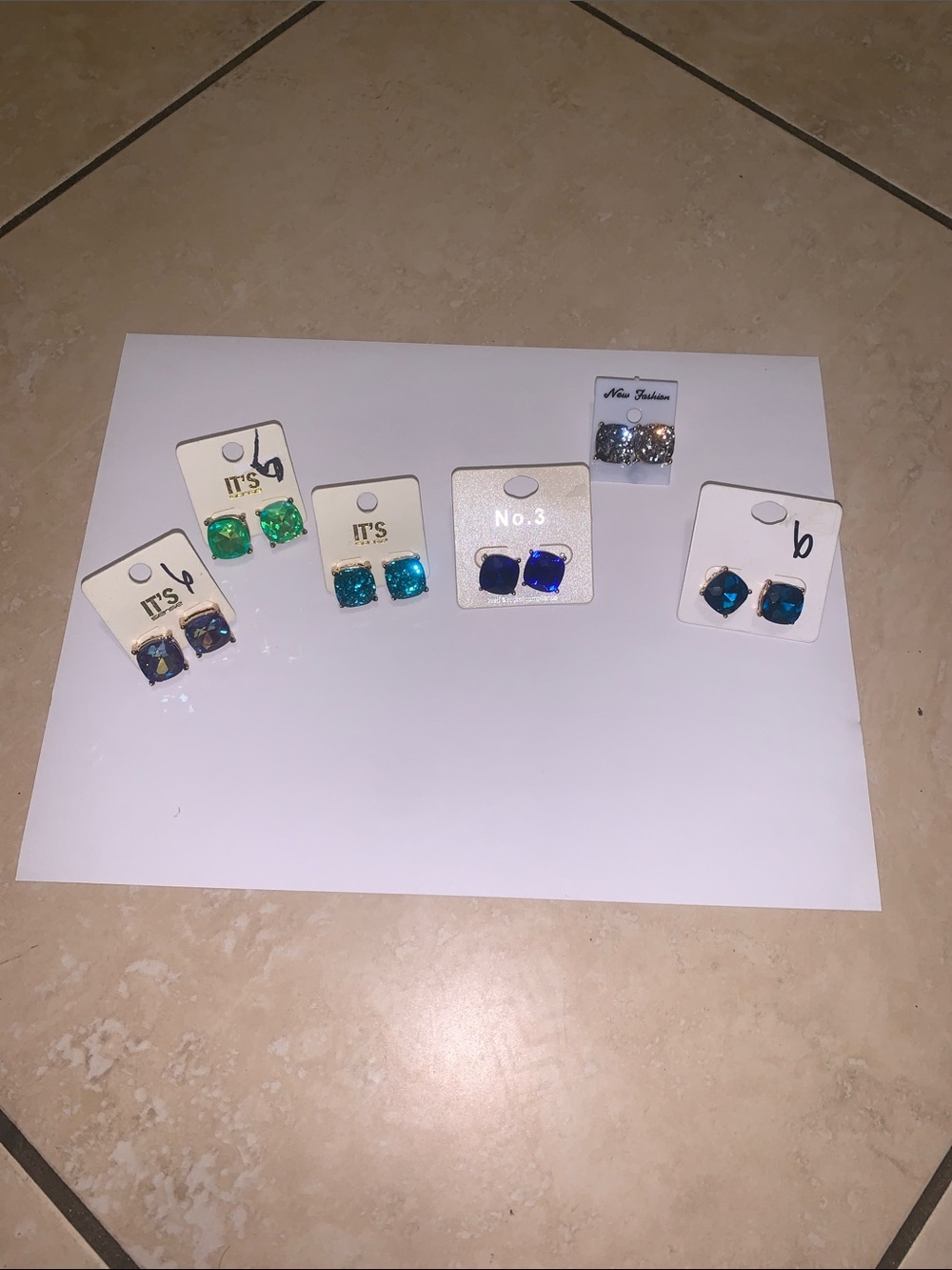 Assorted Square Stud Earrings - Teal, Green, Blue, Navy